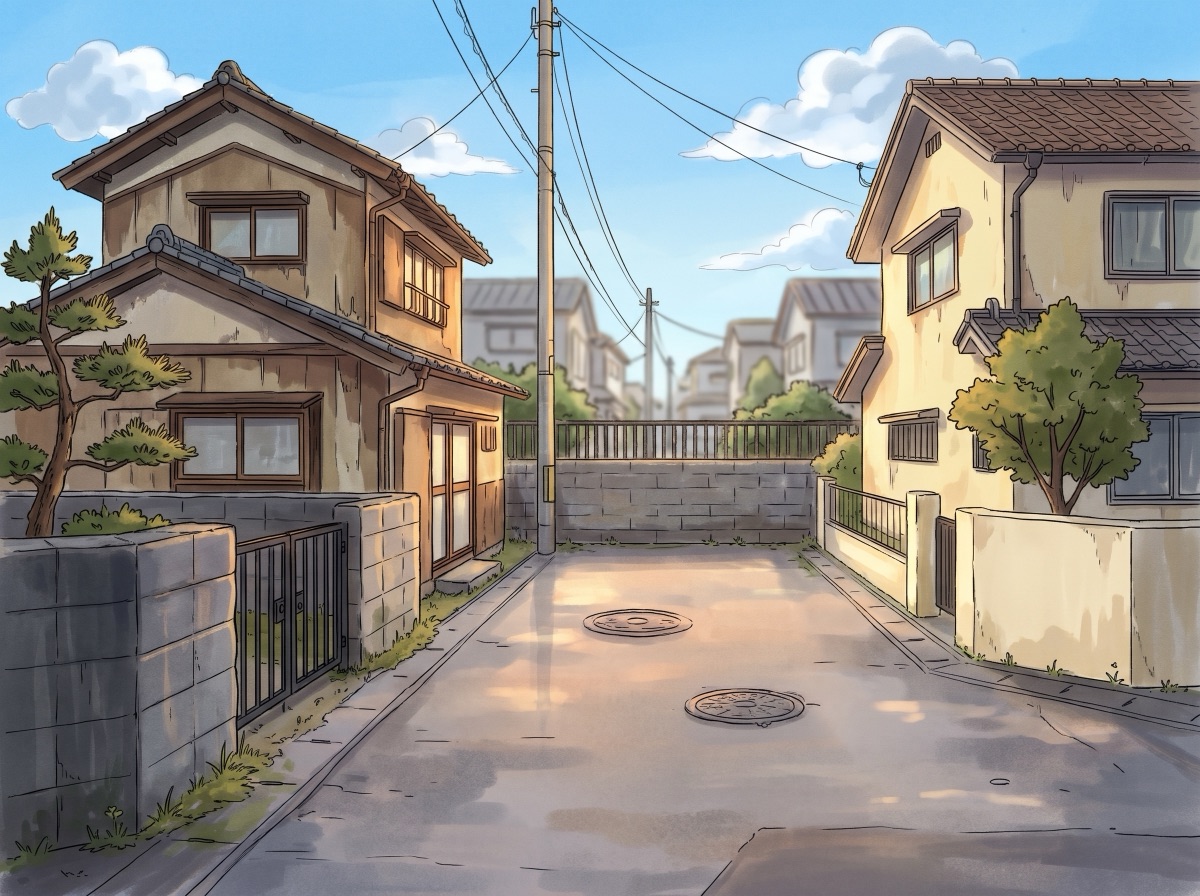 私道に面した住宅地のイラスト